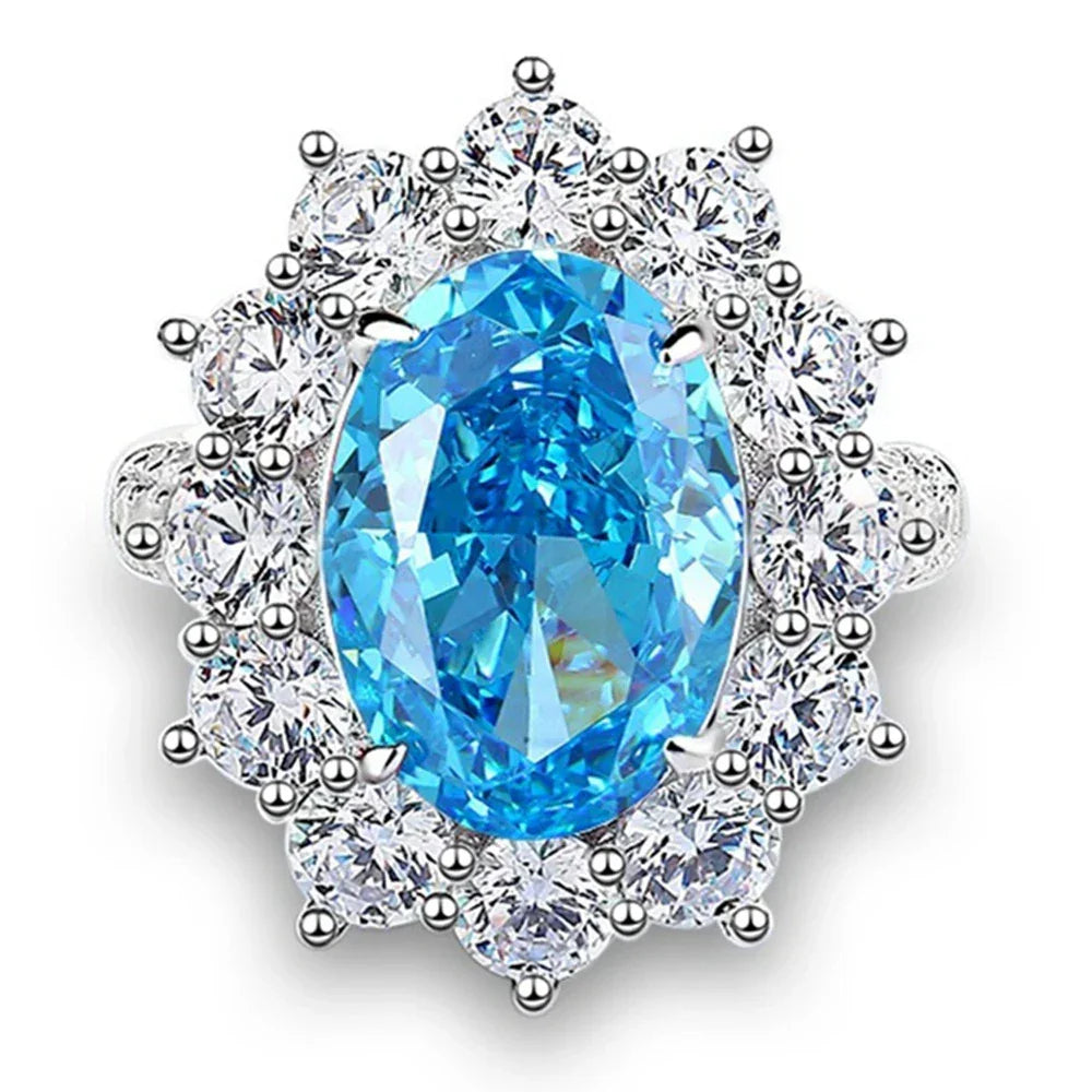 925 Sterling Silver 10*14 MM Oval Ruby Aquamarine High Carbon Diamond Gemstone - Empire P.E