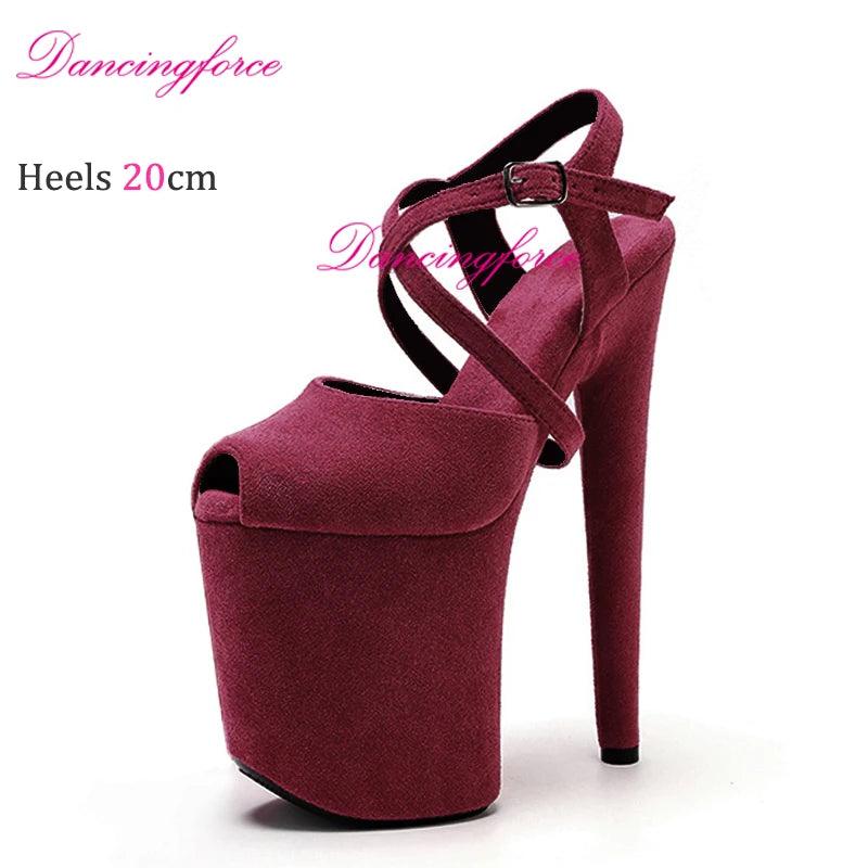Cross Straps 20cm Sexy Peach Suede High Heels - Empire P.E