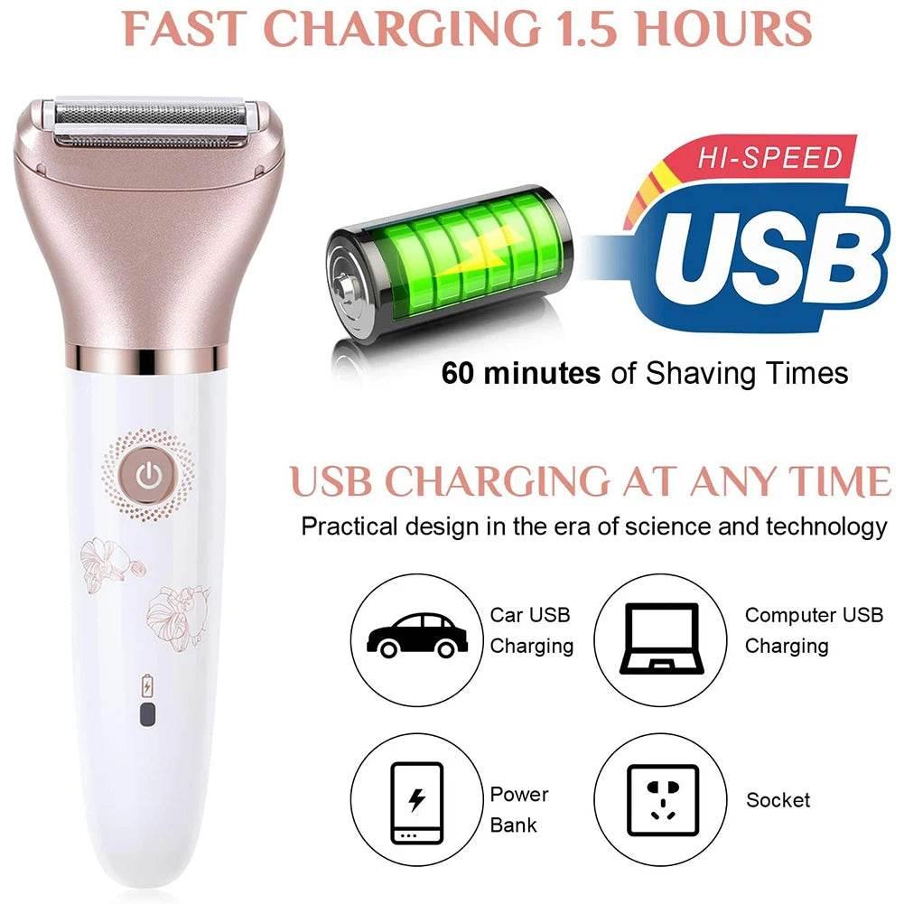 Electric Razor for Women, Painless 2 in 1 Wet & Dry Lady Shaver Portable Waterproof Bikini Trimmer Body Hair Removal - Empire P.E