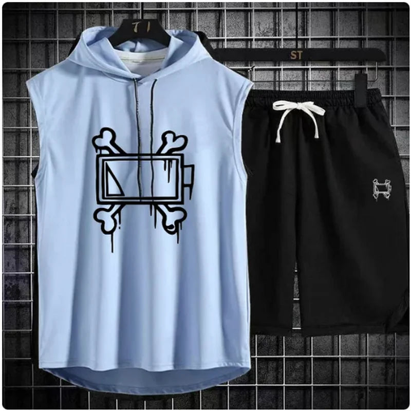 Men's track suit summer sportswear two-piece t-shirt shorts