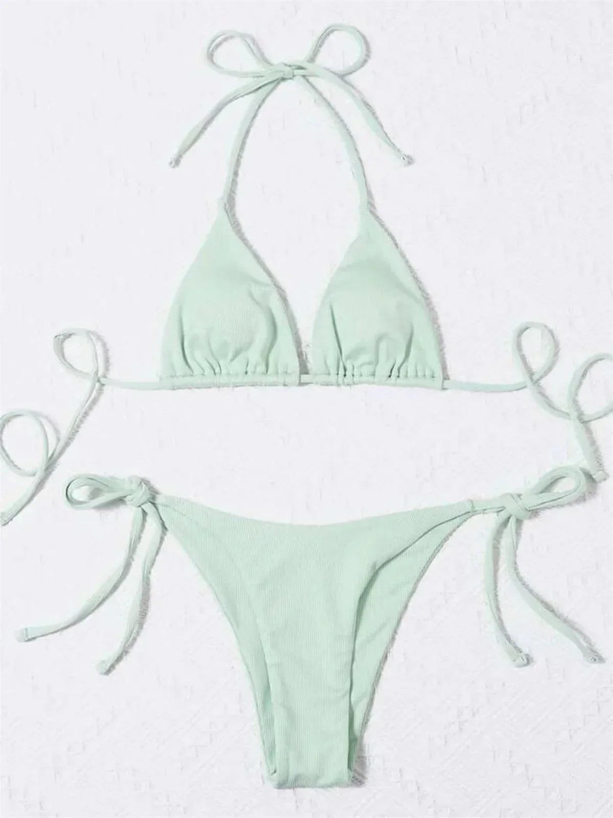 Women Solid Halter Push Up Bra Tie Side Triangle Swimsuit - Empire P.E