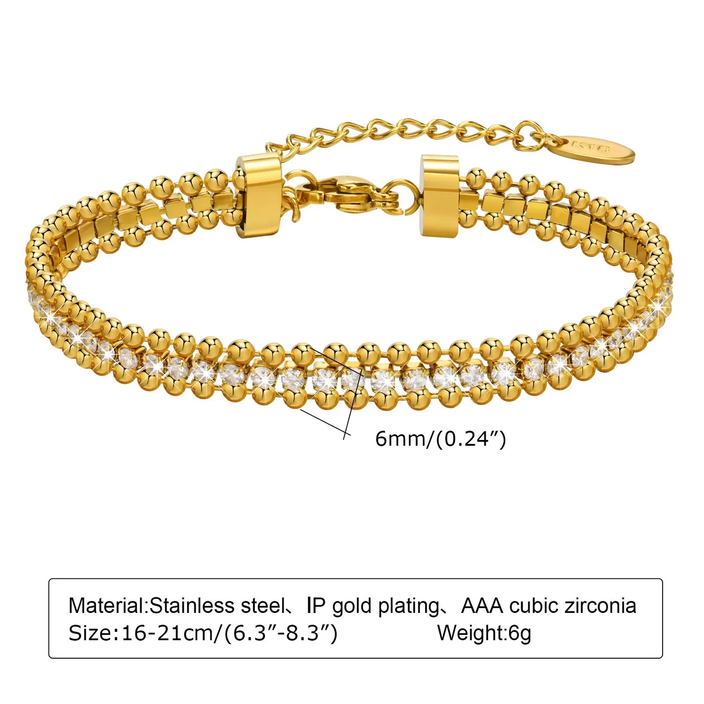 Tennis Bracelet, Stainless Steel Miami Chain With Cubic Zirconia Bangle - Empire P.E