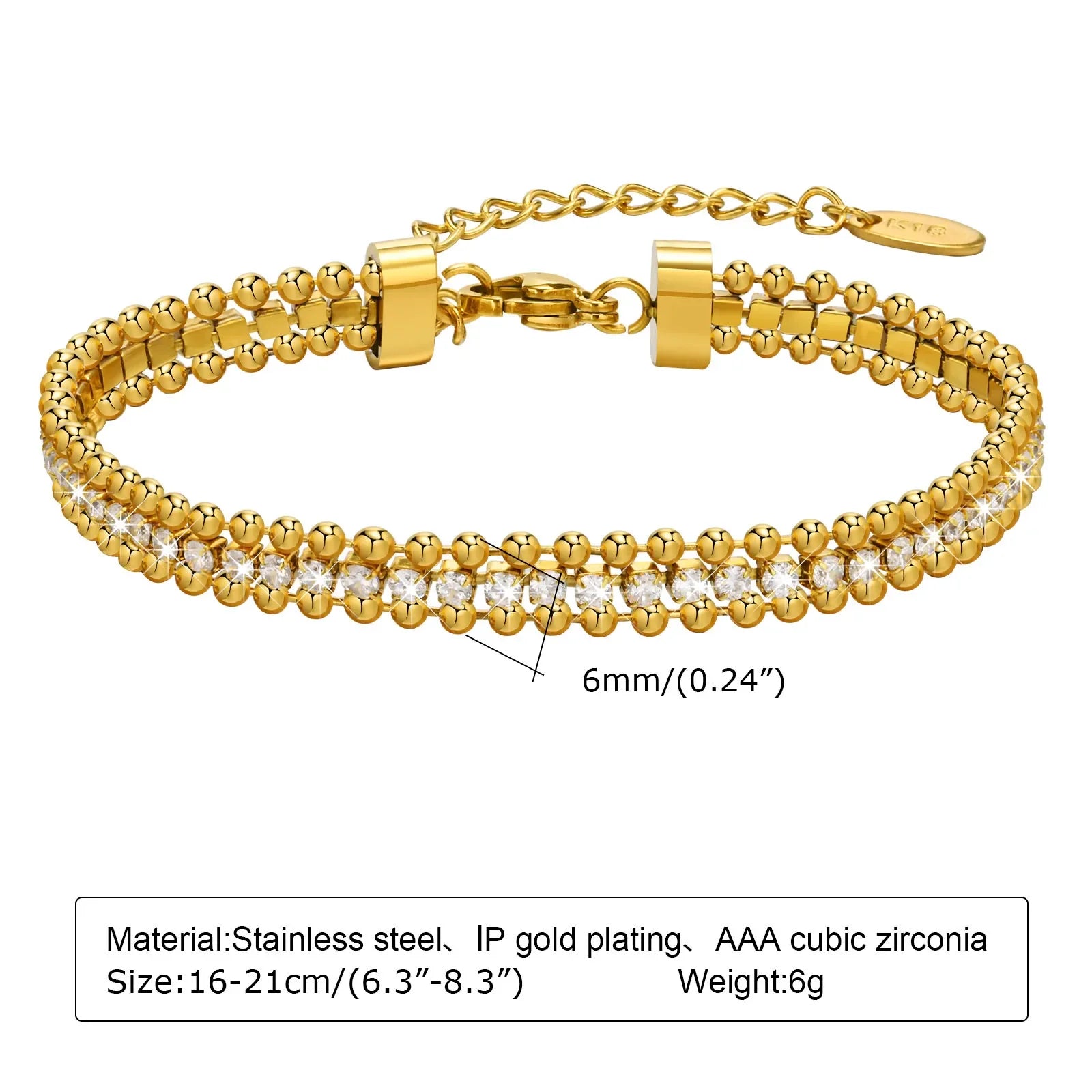 Tennis Bracelet, Stainless Steel Miami Chain With Cubic Zirconia Bangle - Empire P.E