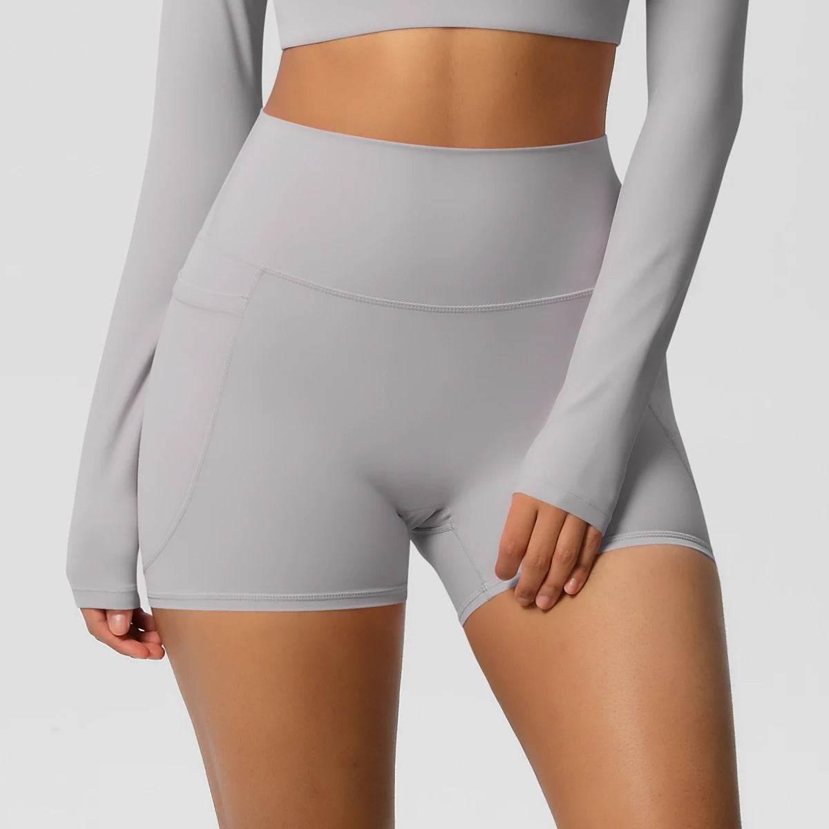 Women Sports Short With PocketedYoga Legging Shorts Squat Proof High Waist Fitness Tight Shorts Quick Drying Cycling Workout Gym - Empire P.E