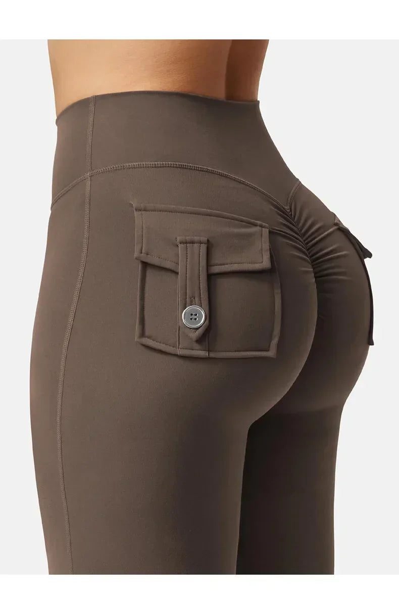 Fitness Yoga Leggings for Women Pocket Scrunched Gym Leggings High Waist Butt Liftting Tights Sexy Booty Shorts Bell-bottoms - Empire P.E