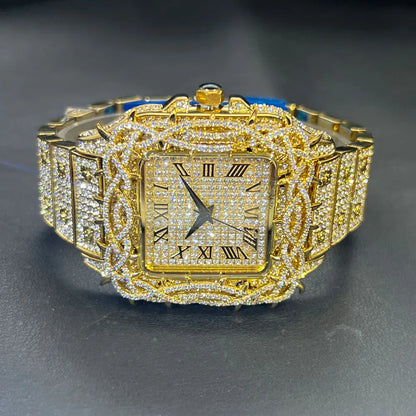 Men's Fashion Luxury Gold Square Diamond  Watches