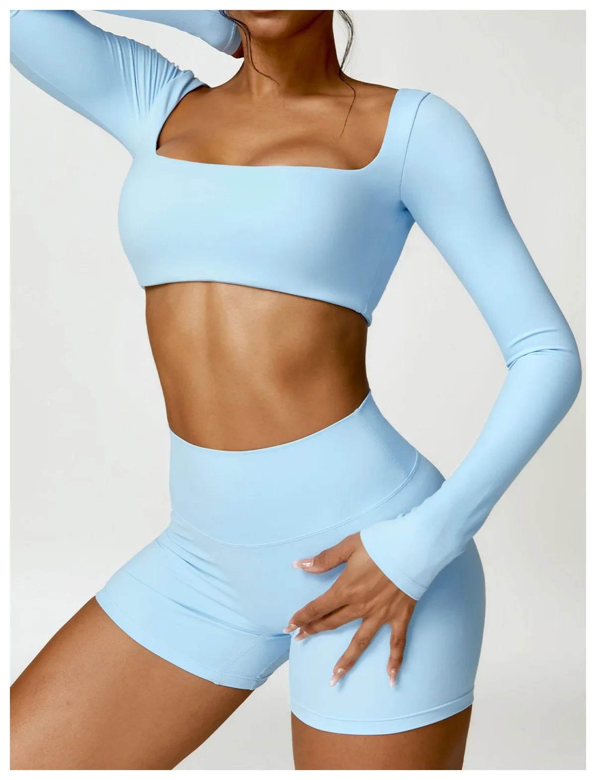 Hearuisavy 2PCS Long Sleeve Gym Set Women Yoga Clothes Quick-Drying Sportswear Running Leggings Workout Sports Crop Top Women - Empire P.E