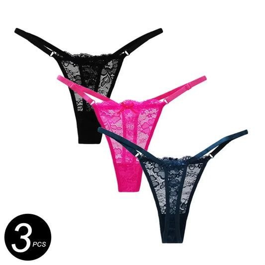 3PCS Adjustable Sexy Transparent Thong Panties - Empire P.E