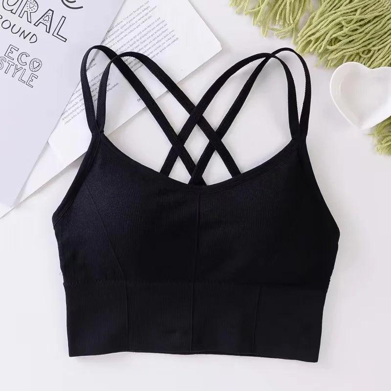 Sexy Women Tops Back Cross Strap Tank Top Push Up Running Sports Bra Breathable Soft Fitness Beauty Solid Color Yoga Bra - Empire P.E