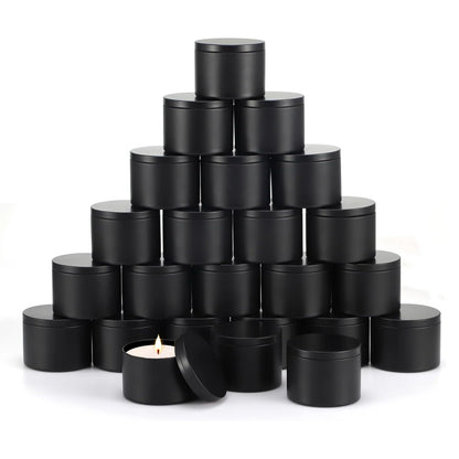 24-Pack 8oz/4oz Metal Candle Tins with Wood Grain Lids