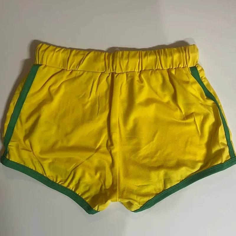 Gothic Women Yellow Shorts Brazil Embroidery Casual Wide Leg Pant Drawstring Elastic Waist Bikers Shorts Y2k Clothes 2024 Summer - Empire P.E
