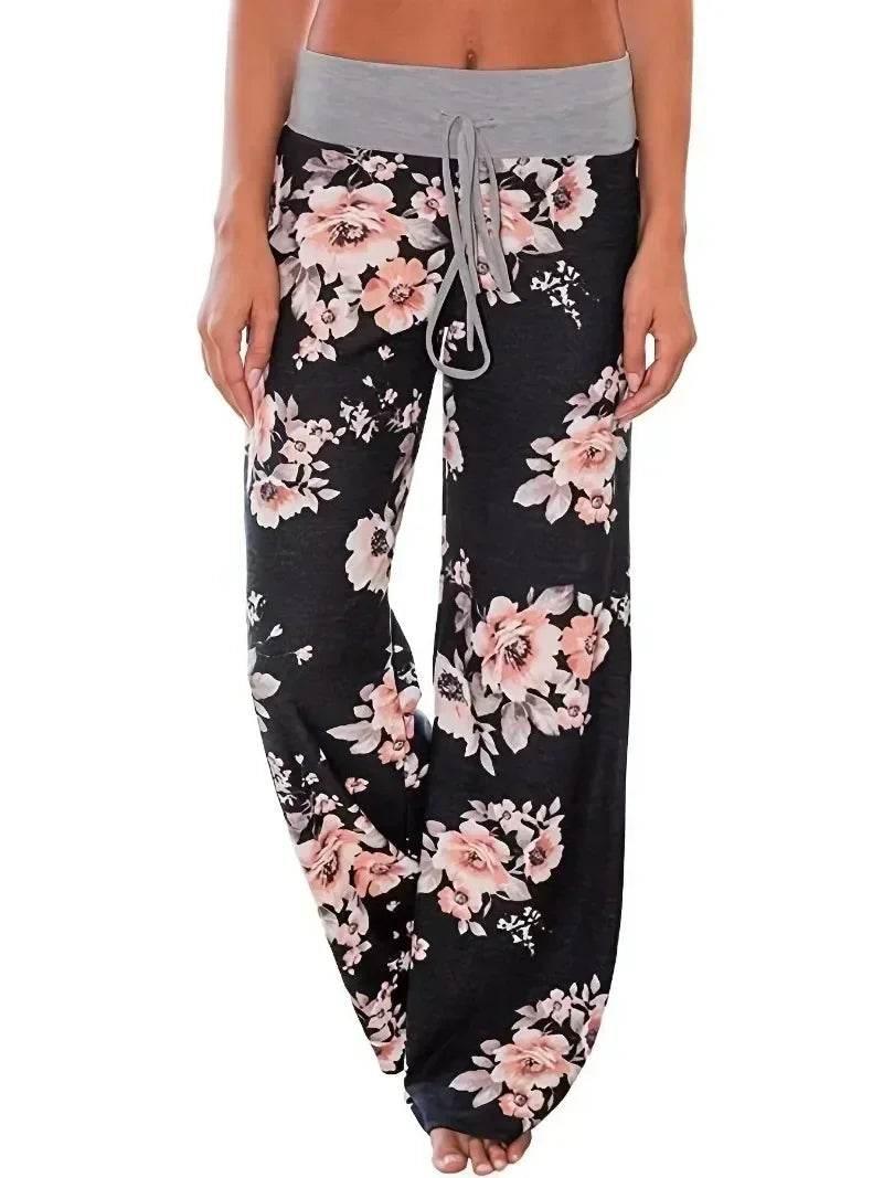 Plus Size L-8XL Fashion Women Casual Loose Stretch Printing Long Wide Leg Yoga Pants Drawstring Lounge Pants Pajama Pants - Empire P.E