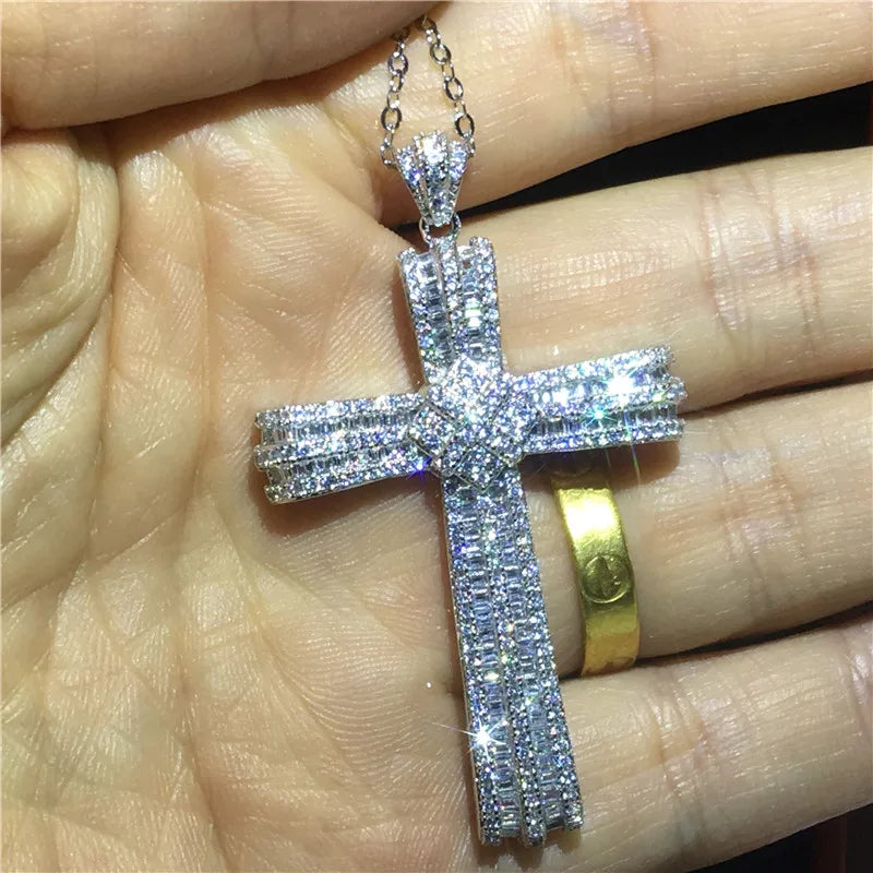 Luxury 925 Sterling Silver Cross Pendant Necklace