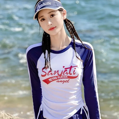 Long Sleeved Split Conservative Sporty Sun Protection Swimsuit