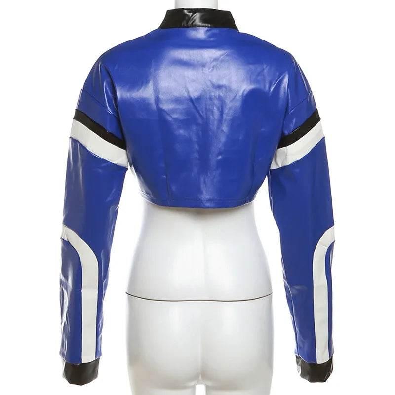 Streetwear Fashion Women Faux Leather New Jacket Letter Print Autumn Casual Sporty Wild Streetwear Uniform Trend Lady Crop Coat - Empire P.E
