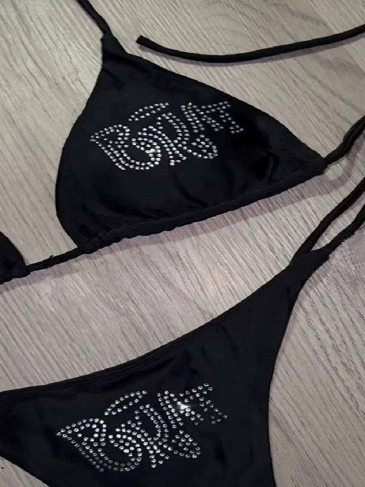 2000s Woman Punk Brat Rhinestone Bikini Y2K Bathing Suits ﻿ - Empire P.E