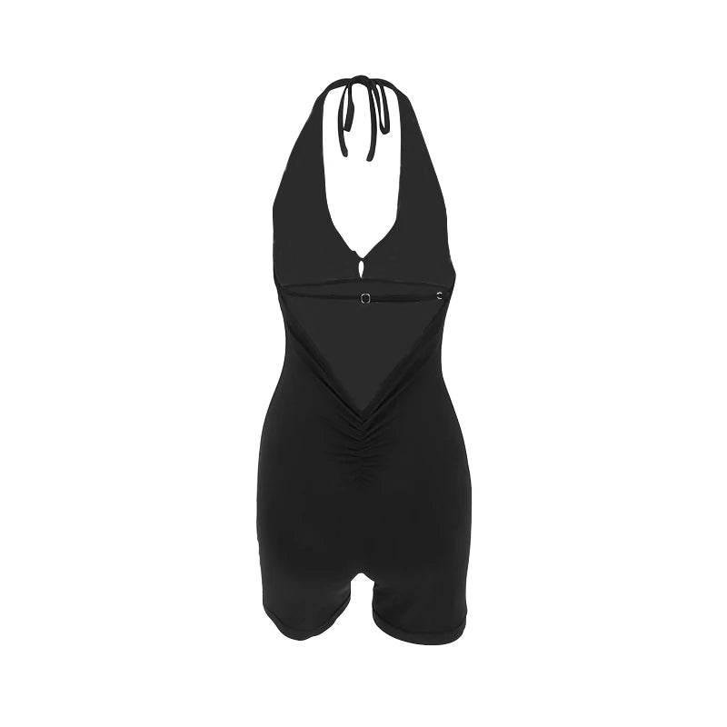 Sexy Backless Playsuits Women Sports Fitness Summer Fashion Black New Rompers Slim Casual Hollow Out Bandage Halter Playsuits - Empire P.E