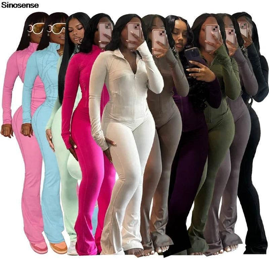 Women 2 Two Piece Outfits Casual Sports Workout Sets Bodycon Tracksuit Long Sleeve Zip Up Jacket Jogger Matching Sweat Pants Set - Empire P.E