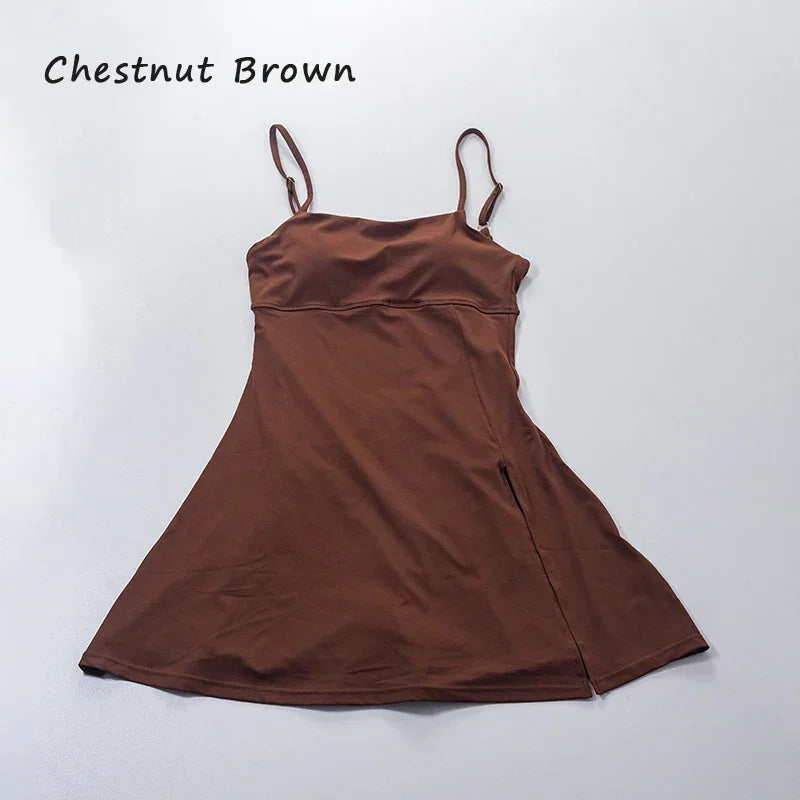 QINACTIVE Women's sports beautiful back dress Removable chest cushion cushion breathable outdoor yoga tennis skirt - Empire P.E