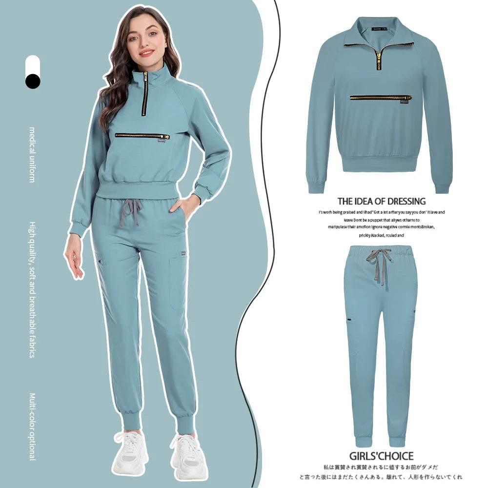 Long Sleeved Spa Uniforms High Quality Beauty and Health Workwear Scrubs Suits Tops+pants Scrubs Shirt with Pockets Work Clothes - Empire P.E