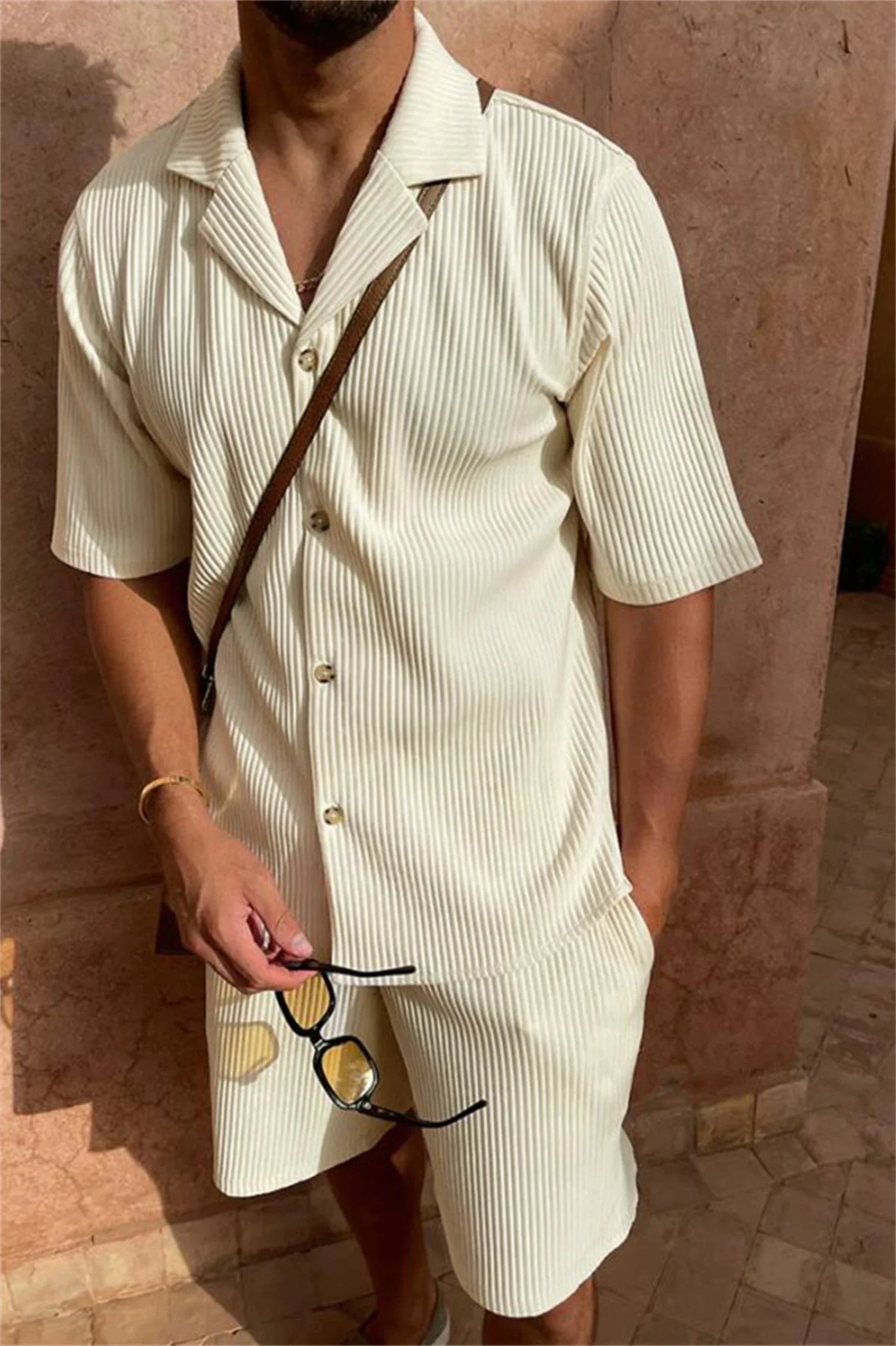 Spring/Summer suit Solid color corduroy shorts sleeve shirt and shorts - Empire P.E
