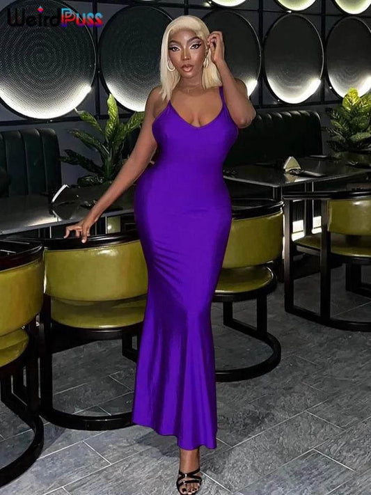V-Neck Women Evening Long Dress, Sexy, Backless, Sleeveless - Empire P.E