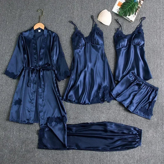 5-piece Set of Women's Sexy Silk Nightgown - Empire P.E