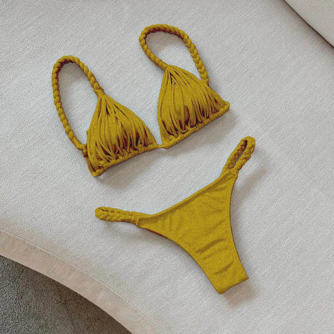 2025 New Bandage Stripe Brazilian Bikini Two Piece Set