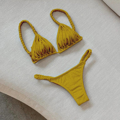 2025 New Bandage Stripe Brazilian Bikini Two Piece Set