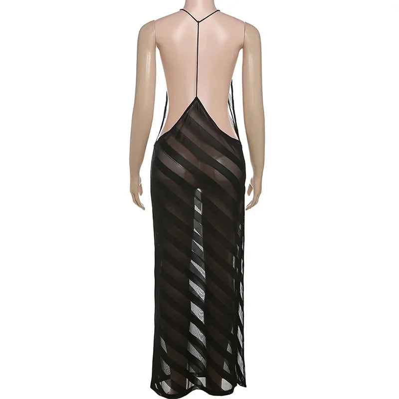 Mesh See Through Sexy Halter Split Dress - Empire P.E