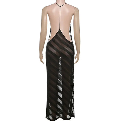Mesh See Through Sexy Halter Split Dress - Empire P.E