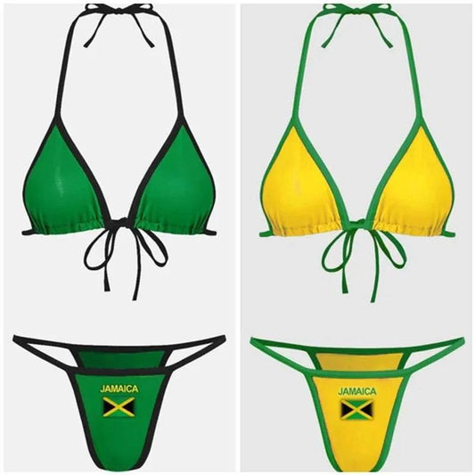 Jamaican flag comparison split bikini set 2024 sexy women's swimsuit patch swimsuit hot suit summer beachwear green and yellow - Empire P.E