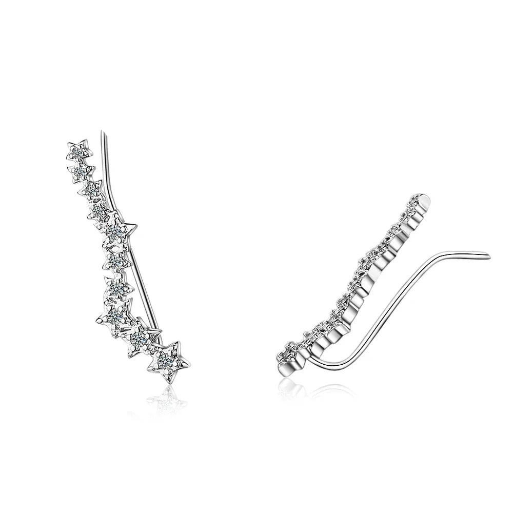 925 Silver Full Moissanite Earrings Climber 7 Star Crawler Stud Ear Cuff - Empire P.E