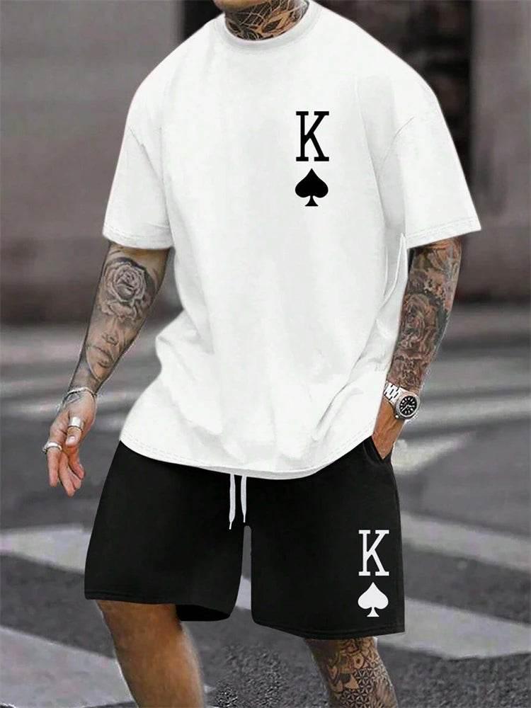 New Men's Short Sleeve Shorts Set Fashion King Printed T-Shirt - Empire P.E