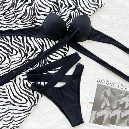Black High Waisted Bikini Push Up Women