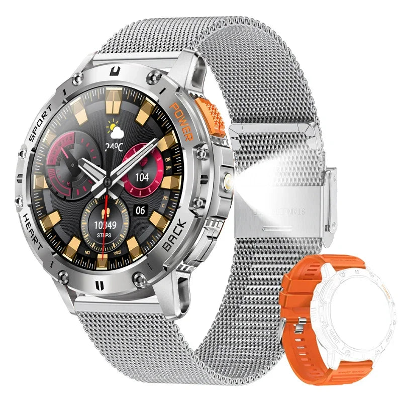 For Android ios New AMOLED Smart Watch Men with Flashlight