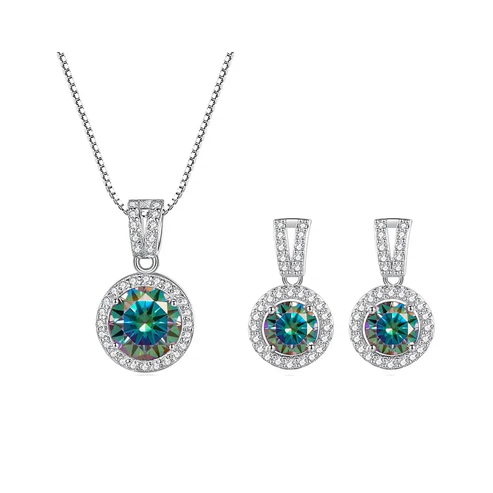 2ct total Moissanite Jewelry Set Sterling Silver 925 Necklace Earrings - Empire P.E