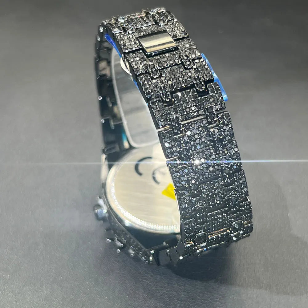 Top Brand Luxury Fashion lced Out Black Diamond Watch
