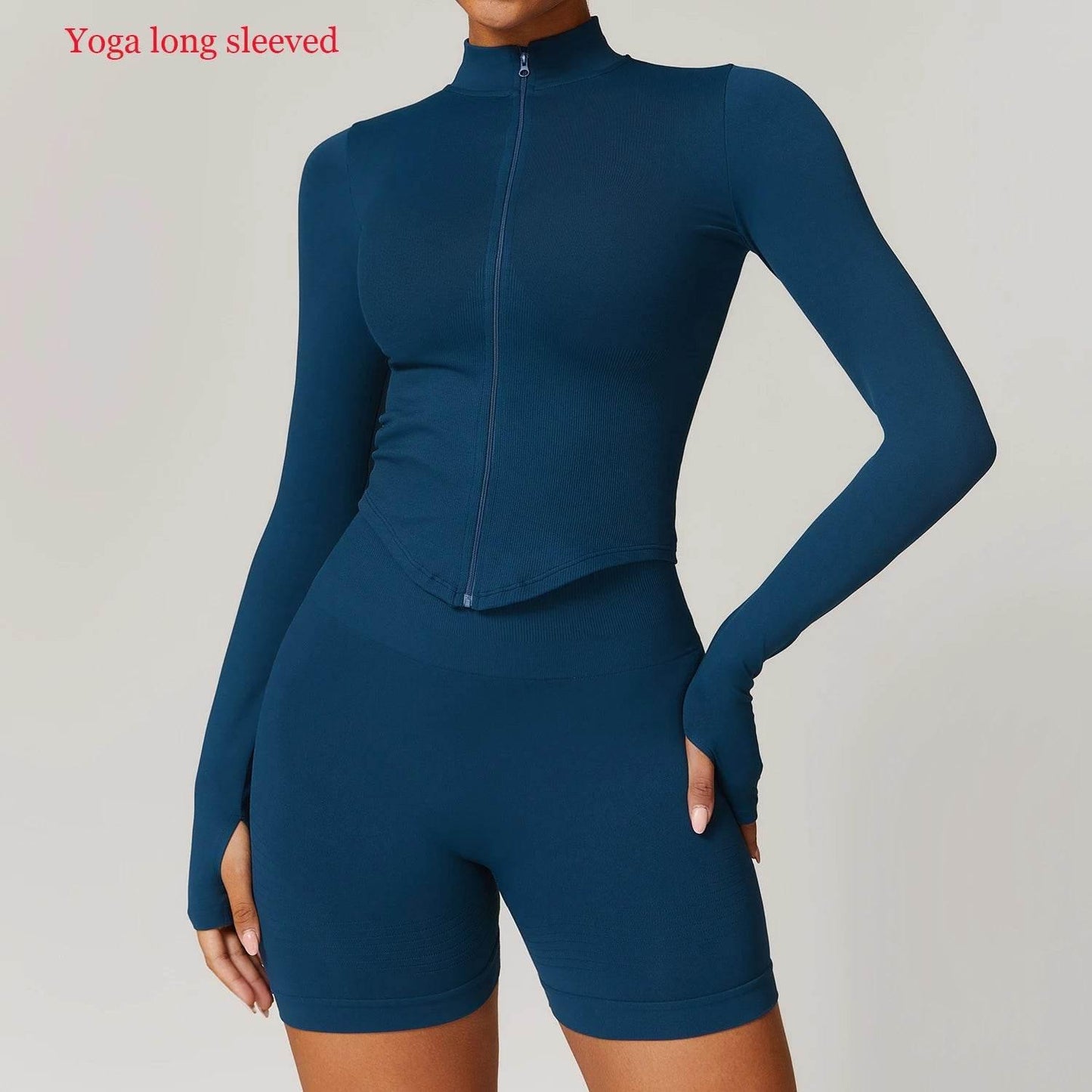 Women Seamless Zipper Jacket Yoga Long Sleeved Gym Top Ribbed Yoga Stand Collar Jacket Running Workout Sport Coat Women's Shirts - Empire P.E
