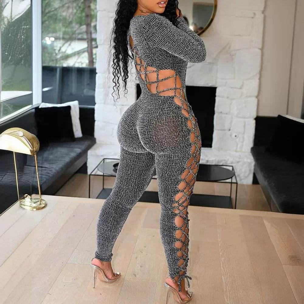 Sexy Jumpsuit Woman Allover Print Lace-up Side - Empire P.E