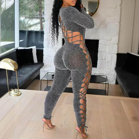 Sexy Jumpsuit Woman Allover Print Lace-up Side - Empire P.E