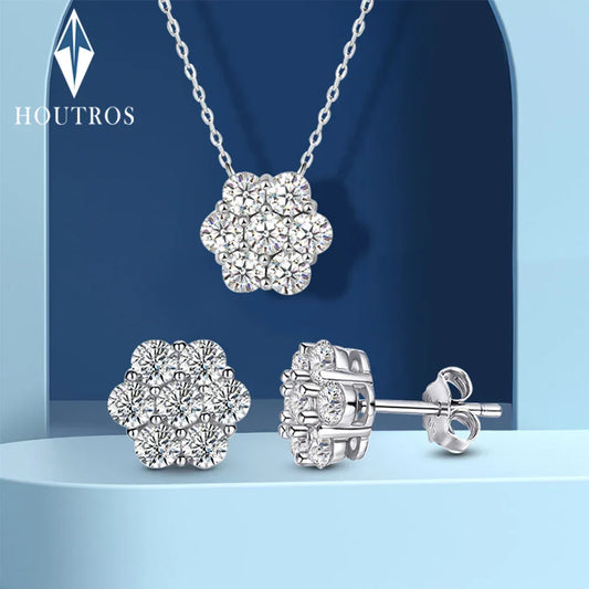 Real D Color Flower Full Moissanite Jewelry Sets - Empire P.E