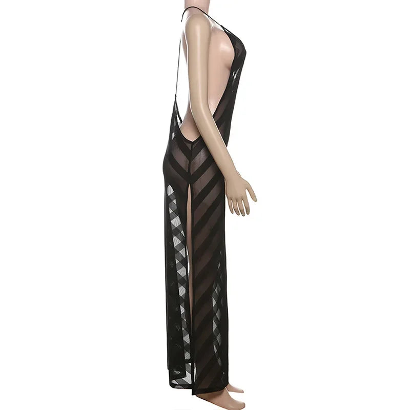Mesh See Through Sexy Halter Split Dress - Empire P.E