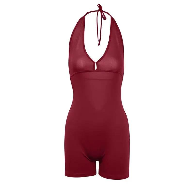 Sexy Backless Playsuits Women Sports Fitness Summer Fashion Black New Rompers Slim Casual Hollow Out Bandage Halter Playsuits - Empire P.E