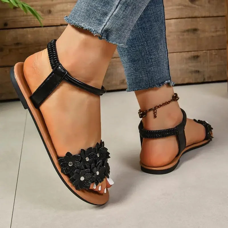 Flower Decoration Flat Sandals - Empire P.E
