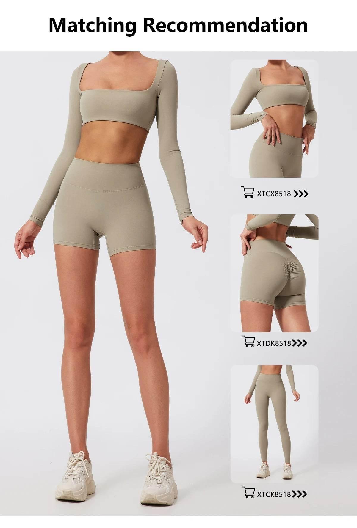 Hearuisavy 2PCS Long Sleeve Gym Set Women Yoga Clothes Quick-Drying Sportswear Running Leggings Workout Sports Crop Top Women - Empire P.E
