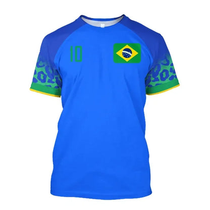 Brazil Jersey Men's T-shirt O Collar Oversized Men's and Women's 3D Printed Brazilian Flag Select Soccer Short-sleeved Team Shir - Empire P.E