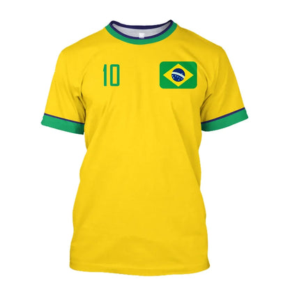 Brazil Jersey Men's T-shirt O Collar Oversized Men's and Women's 3D Printed Brazilian Flag Select Soccer Short-sleeved Team Shir - Empire P.E
