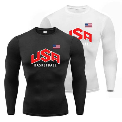 Usa Flag Basketball Athletic Men Running T-Shirt Compression Long Sleeve T Shirt Workout Bodybuilding Fitness Quick Dry Rashgard - Empire P.E