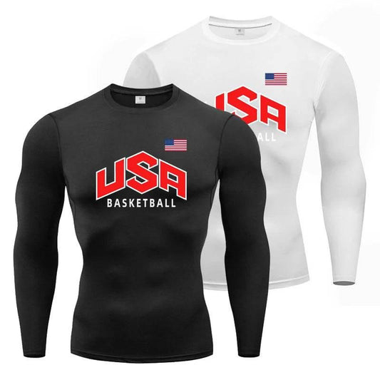 Usa Flag Basketball Athletic Men Running T-Shirt Compression Long Sleeve T Shirt Workout Bodybuilding Fitness Quick Dry Rashgard - Empire P.E